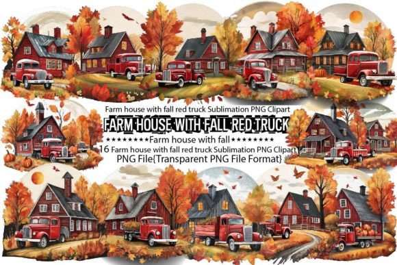 Download Farm House with Fall Red Truck Sublimati - Premium Resources
